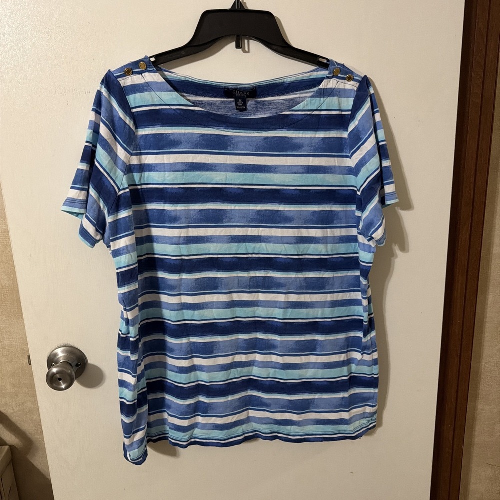 Womens Chaps Blue And White Striped Tee 2X